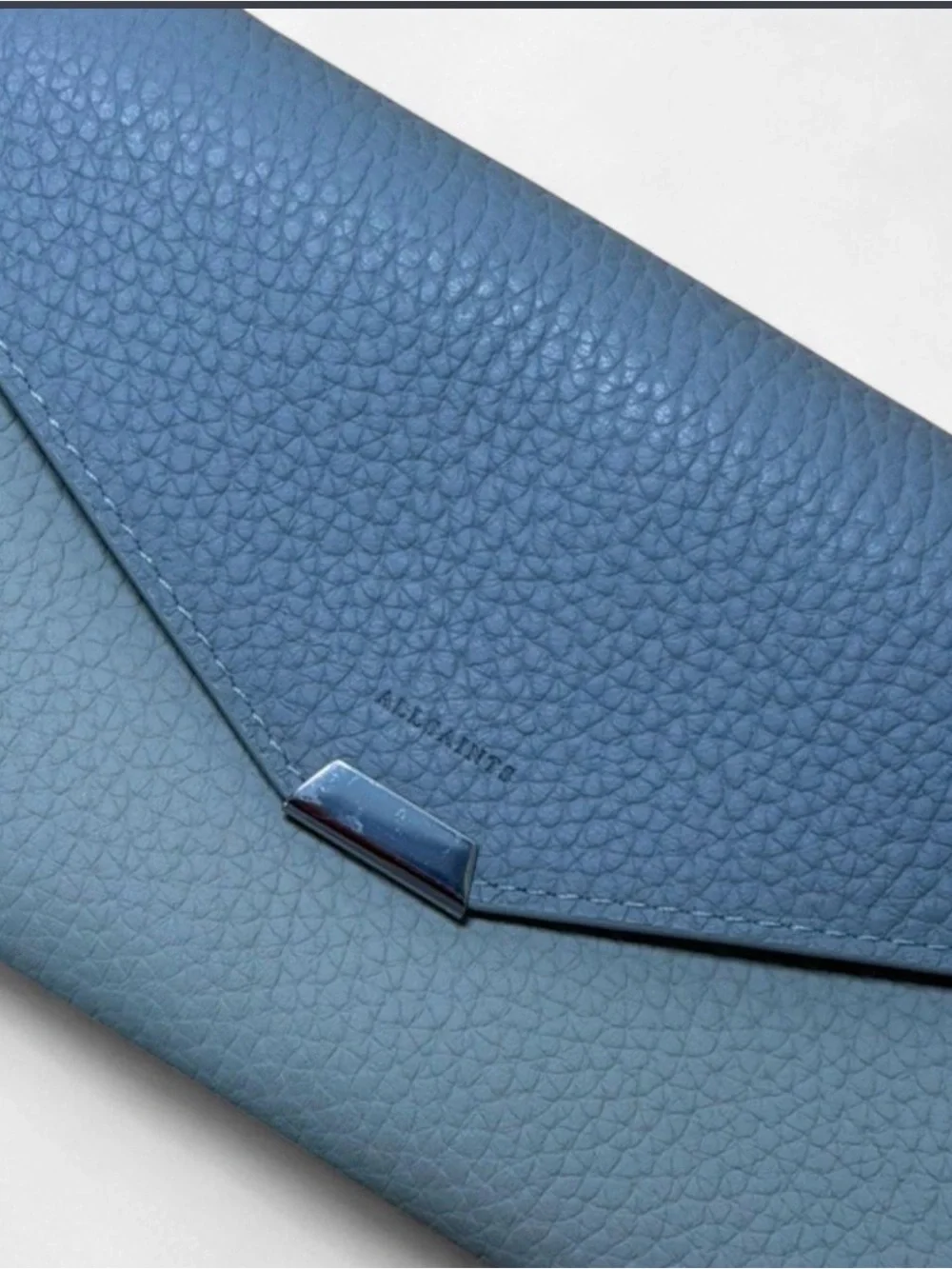 AllSaints Two-Tone Light Blue & Cream Pebbled Leather Envelope Crossbody